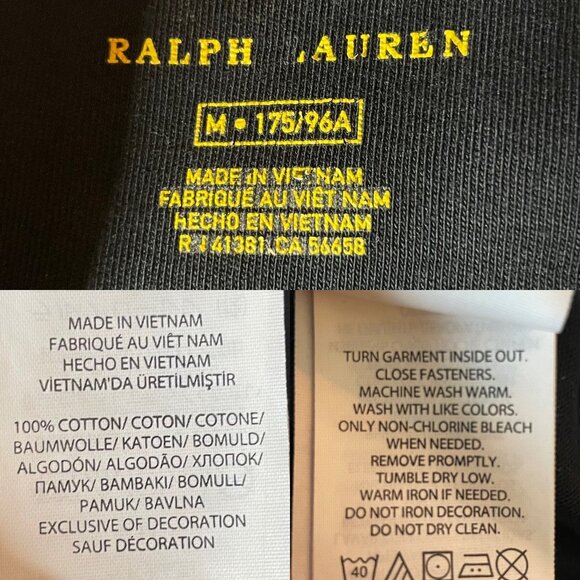 Ralph Lauren Jacket Men's M Full-Zip Black with Gray Sleeves Cotton Red Logo - Picture 3 of 7